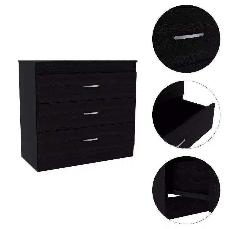 HomeRoots 32 Black Three Drawer Dresser