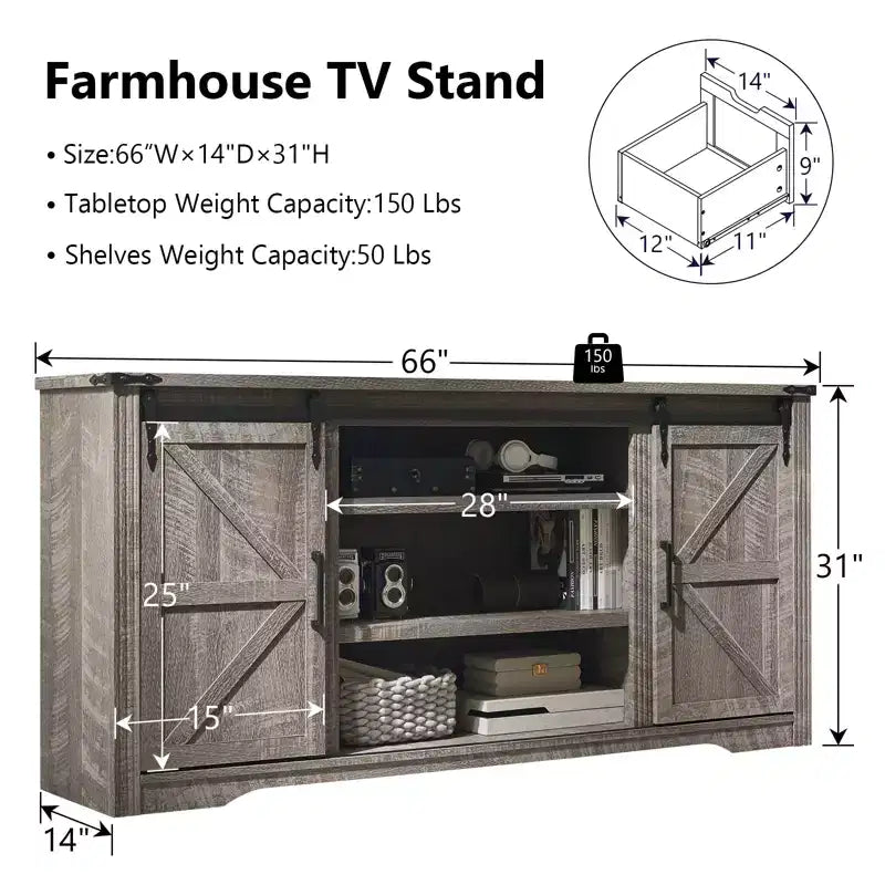 SinCiDo TV Stand for 75 80 Inch TV, Farmhouse Tall Entertainment Center with 4 Drawers & 2 Sliding Barn Door for Living Room