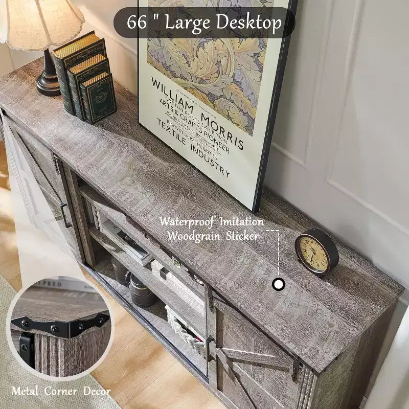 SinCiDo TV Stand for 75 80 Inch TV, Farmhouse Tall Entertainment Center with 4 Drawers & 2 Sliding Barn Door for Living Room