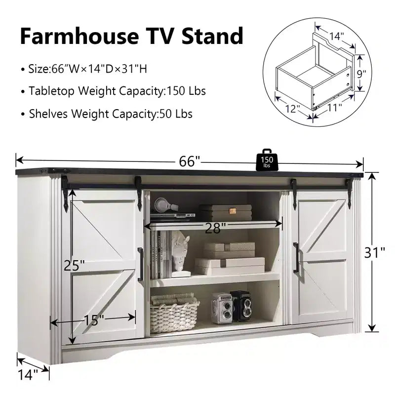 SinCiDo TV Stand for 75 80 Inch TV, Farmhouse Tall Entertainment Center with 4 Drawers & 2 Sliding Barn Door for Living Room
