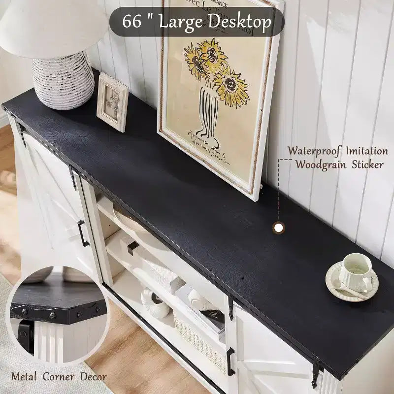 SinCiDo TV Stand for 75 80 Inch TV, Farmhouse Tall Entertainment Center with 4 Drawers & 2 Sliding Barn Door for Living Room