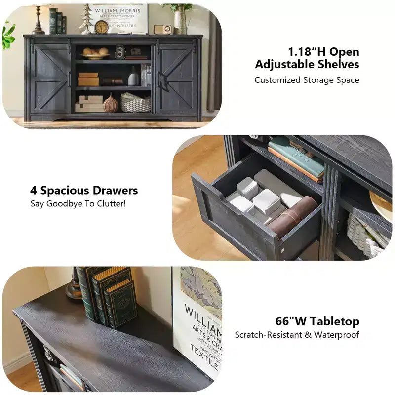 SinCiDo TV Stand for 75 80 Inch TV, Farmhouse Tall Entertainment Center with 4 Drawers & 2 Sliding Barn Door for Living Room