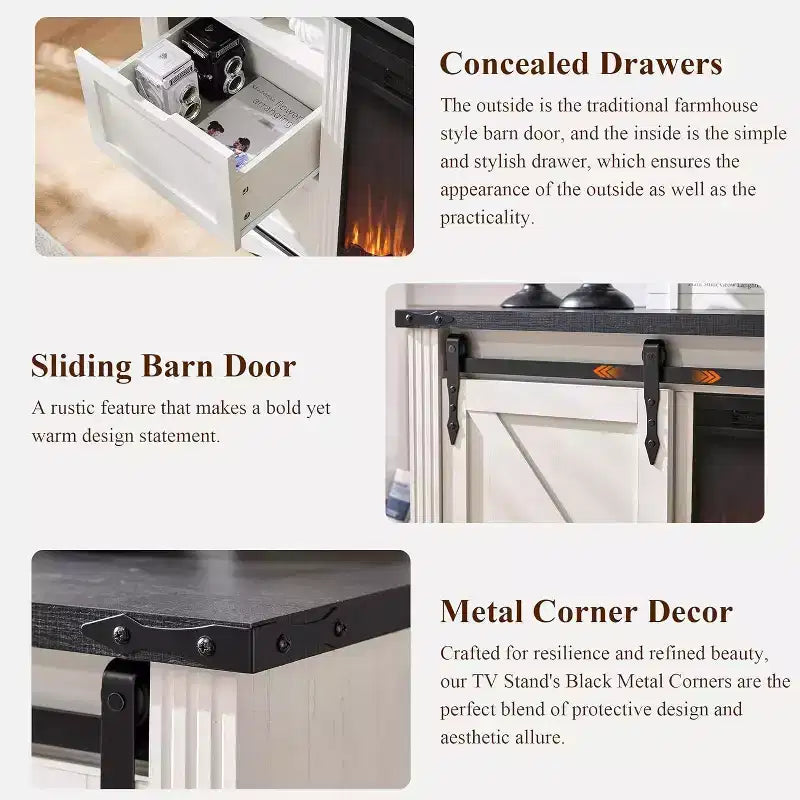 SinCiDo TV Stand for 75 80 Inch TV, Farmhouse Tall Entertainment Center with 4 Drawers & 2 Sliding Barn Door for Living Room