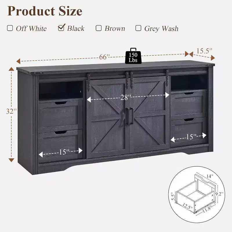 SinCiDo TV Stand for 75 80 Inch TV, Farmhouse Tall Entertainment Center with 4 Drawers & 2 Sliding Barn Door for Living Room