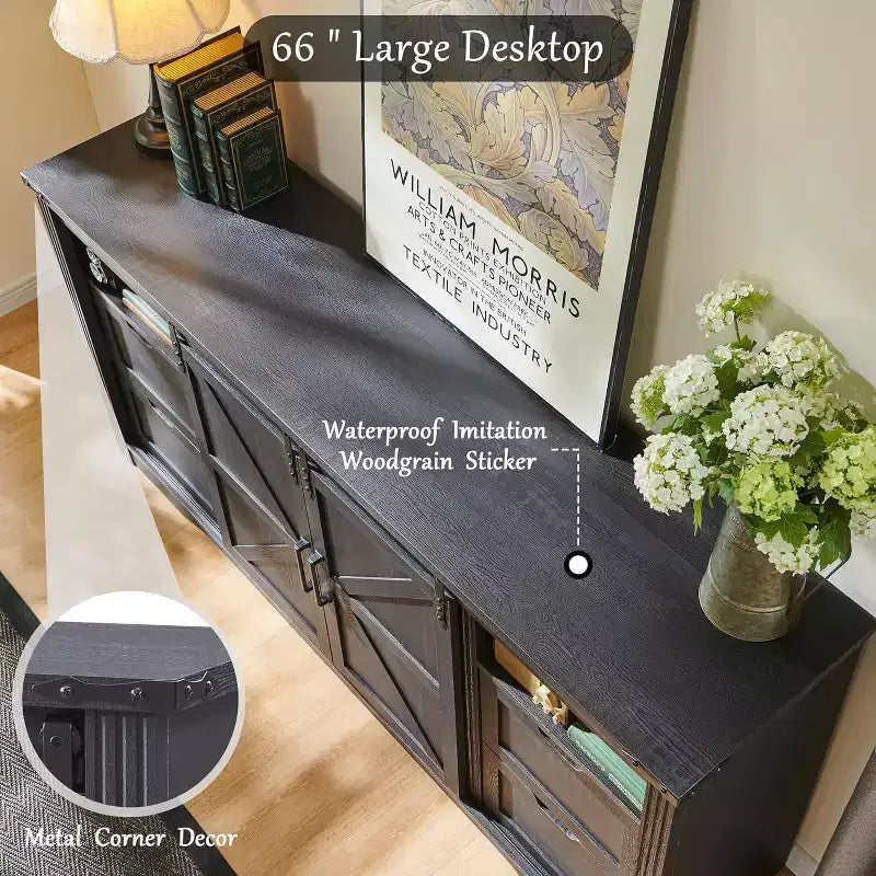 SinCiDo TV Stand for 75 80 Inch TV, Farmhouse Tall Entertainment Center with 4 Drawers & 2 Sliding Barn Door for Living Room
