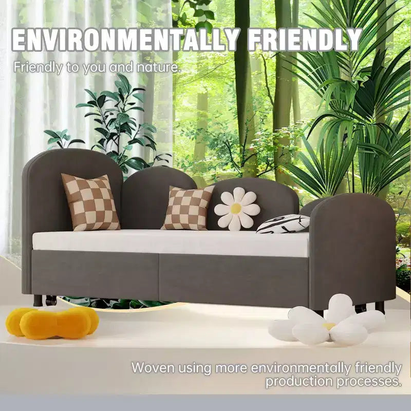 Versatile Twin Size Sofa Bed Daybed Frame with Velvet Upholstery and Another Bed Frame, Perfect for Modern Living Spaces