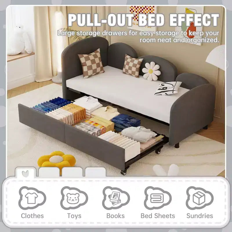Versatile Twin Size Sofa Bed Daybed Frame with Velvet Upholstery and Another Bed Frame, Perfect for Modern Living Spaces