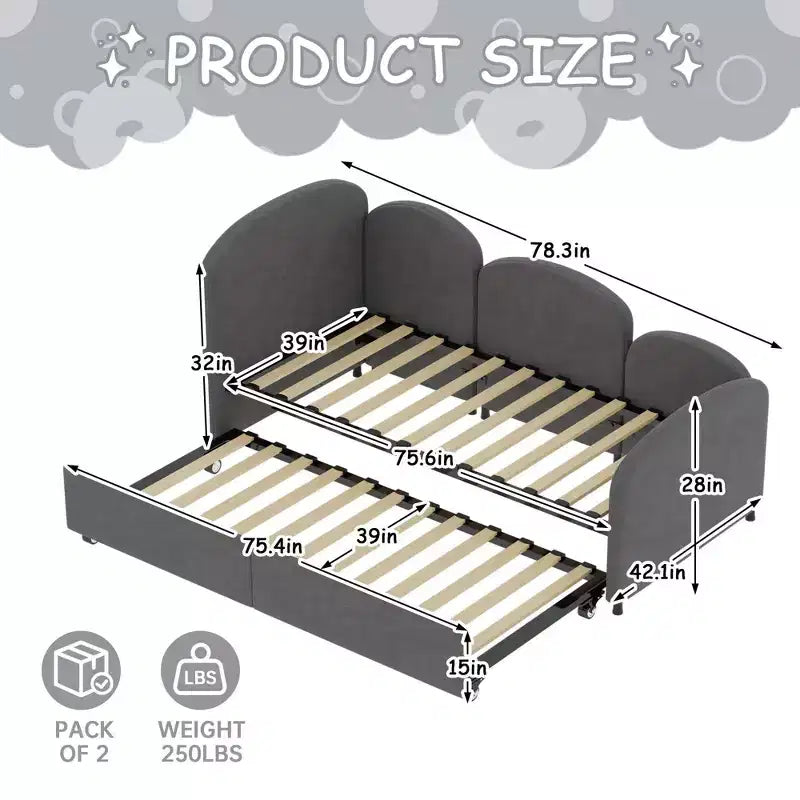 Versatile Twin Size Sofa Bed Daybed Frame with Velvet Upholstery and Another Bed Frame, Perfect for Modern Living Spaces