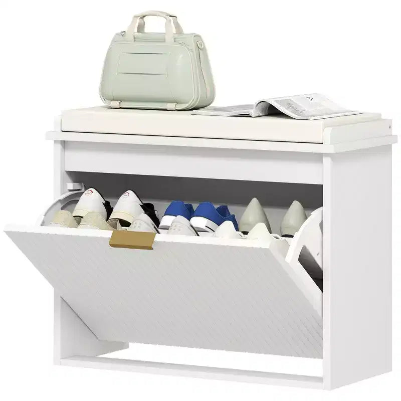 HOMCOM Shoe Bench with Padded Seat Cushion and Flip-Drawer, Entryway Bench