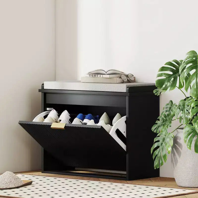 HOMCOM Shoe Bench with Padded Seat Cushion and Flip-Drawer, Entryway Bench