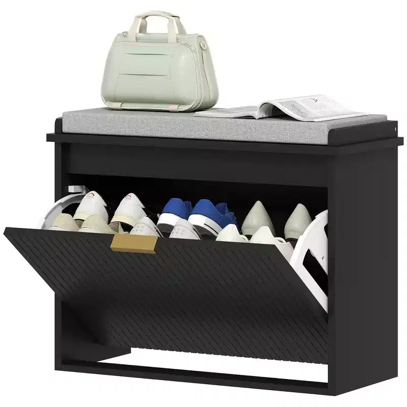 HOMCOM Shoe Bench with Padded Seat Cushion and Flip-Drawer, Entryway Bench