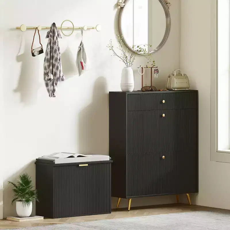 HOMCOM Shoe Bench with Padded Seat Cushion and Flip-Drawer, Entryway Bench