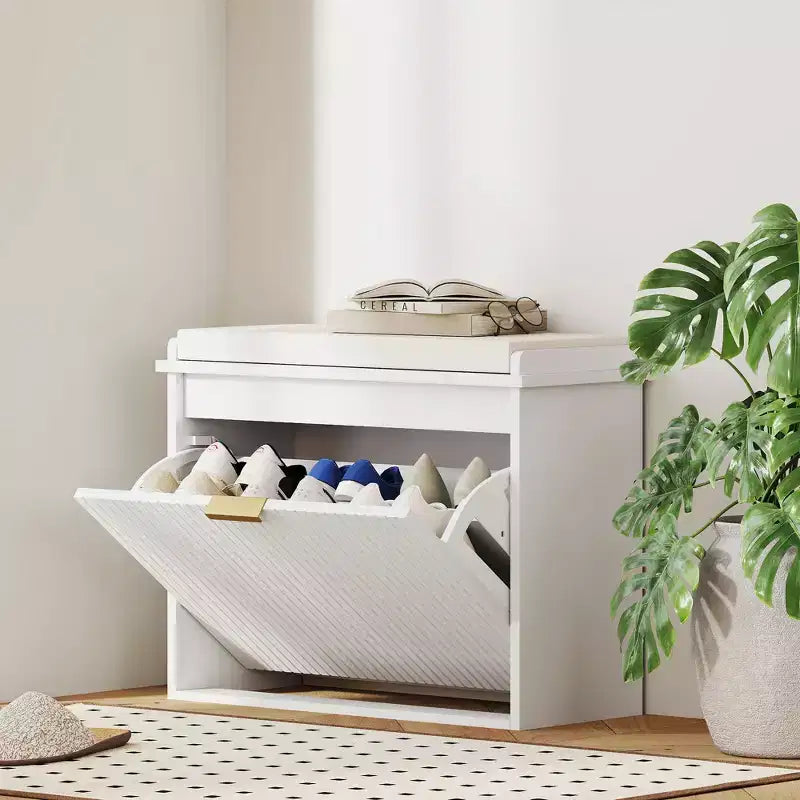 HOMCOM Shoe Bench with Padded Seat Cushion and Flip-Drawer, Entryway Bench