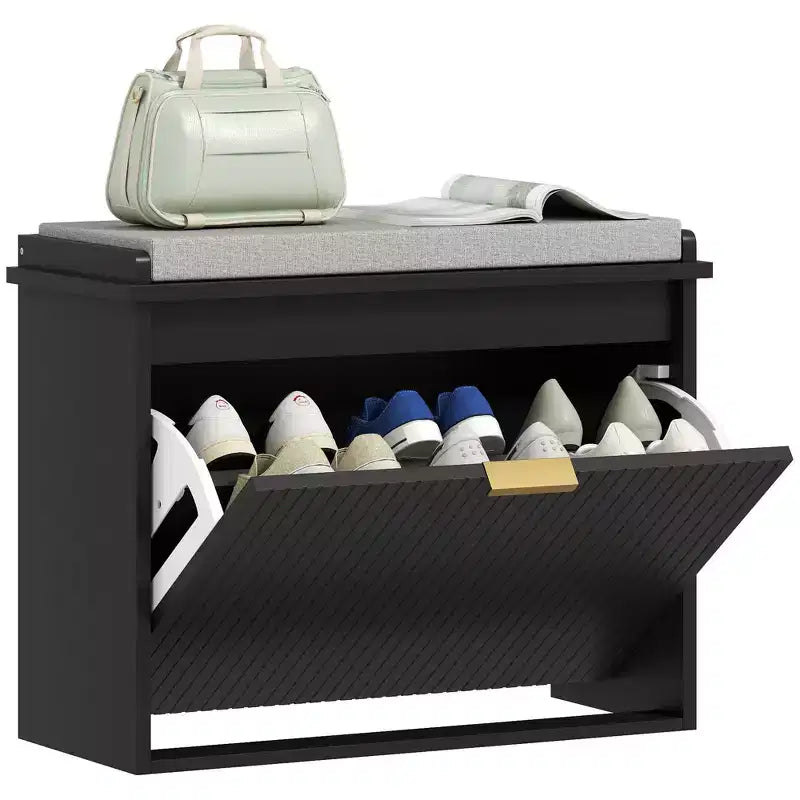 HOMCOM Shoe Bench with Padded Seat Cushion and Flip-Drawer, Entryway Bench