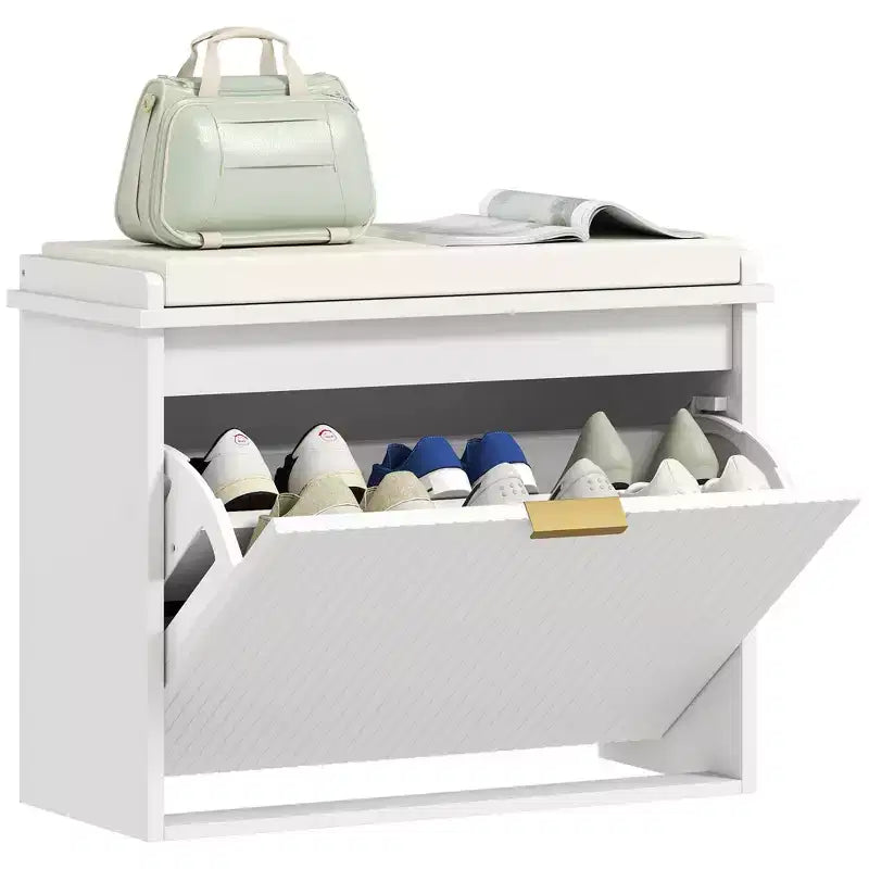 HOMCOM Shoe Bench with Padded Seat Cushion and Flip-Drawer, Entryway Bench