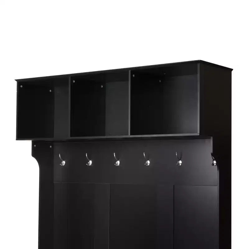 3-in-1 Hall Tree Coat Rack Coat Hanger Mudroom Bench Entryway Shoe Cabinet with Hooks, Open Shelves and Drawer, White/Black-ModernLuxe