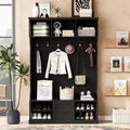 3-in-1 Hall Tree Coat Rack Coat Hanger Mudroom Bench Entryway Shoe Cabinet with Hooks, Open Shelves and Drawer, White/Black-ModernLuxe