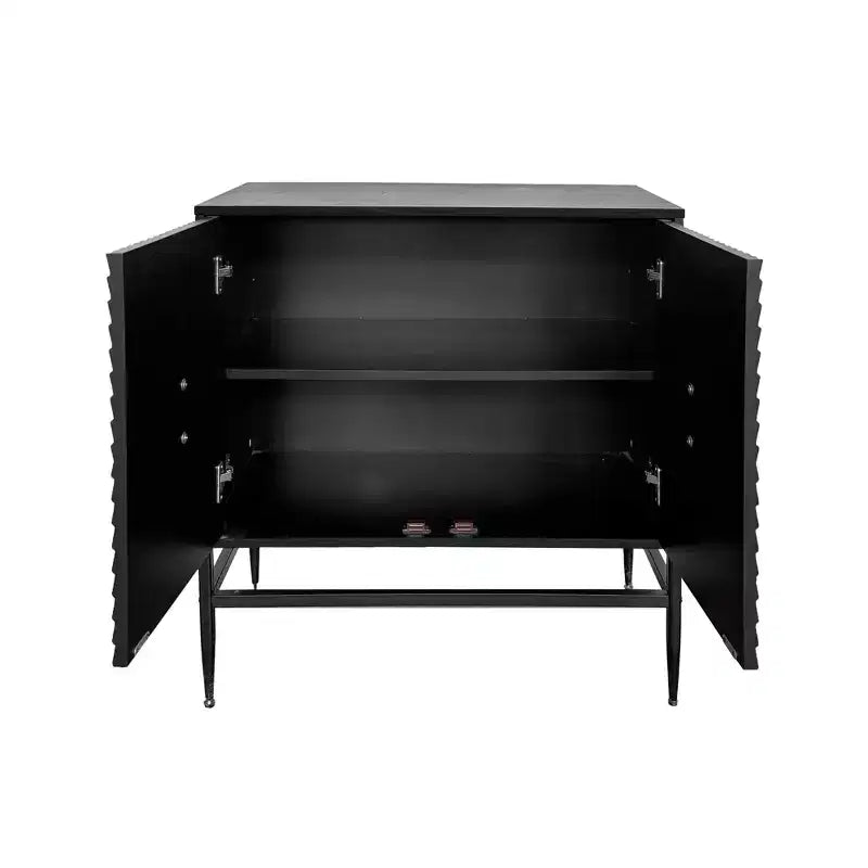 31.5 Black Modern 2-Door Wooden Storage Cabinet with Metal Legs - Two-Tier Accent for Living Room, Entryway, Dining Room