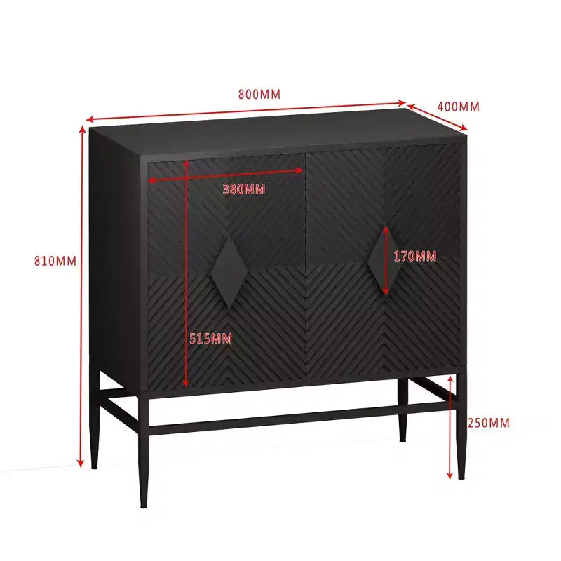 31.5 Black Modern 2-Door Wooden Storage Cabinet with Metal Legs - Two-Tier Accent for Living Room, Entryway, Dining Room