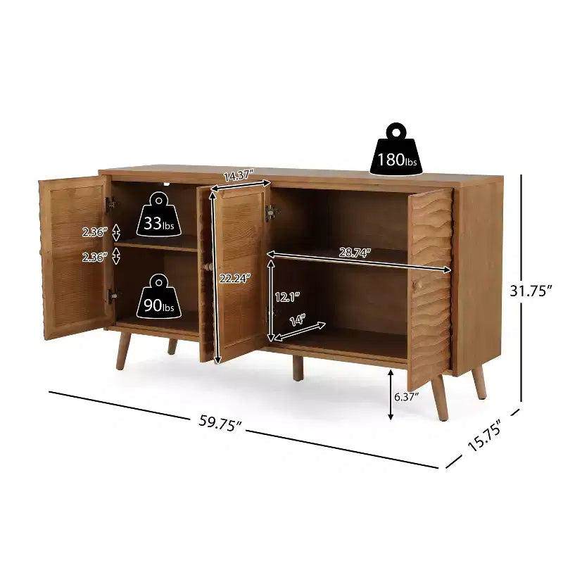 Christopher Knight Home Vilmar Modern Wavy Pattern Sideboard Buffet Cabinet with Two Adjustable Shelves