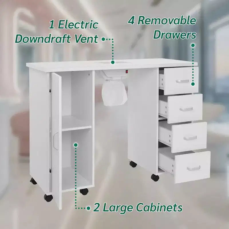 Karl Home | White Nail Table 4 Drawers with Fan