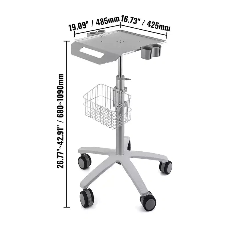 VEVOR Medical Cart, Salon Cart with Wheels, Mobile Trolley Cart 26.77-42.91 Height Adjustable, Metal Salon Stations for Hair Stylist