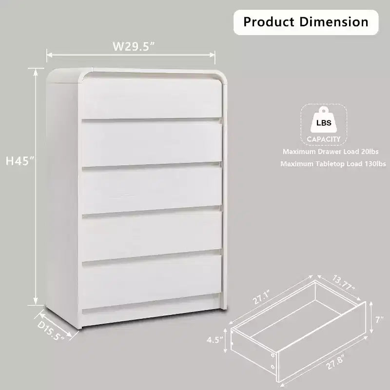 SinCiDo 5 Drawers Dresser for Bedroom, Modern 45in Tall Dressers & Chests of Drawers