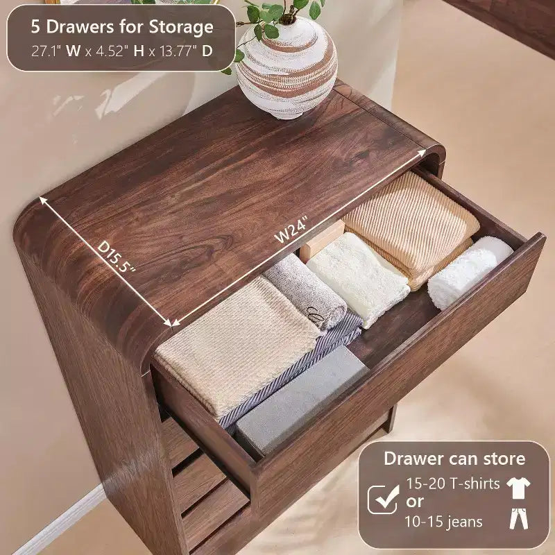 SinCiDo 5 Drawers Dresser for Bedroom, Modern 45in Tall Dressers & Chests of Drawers