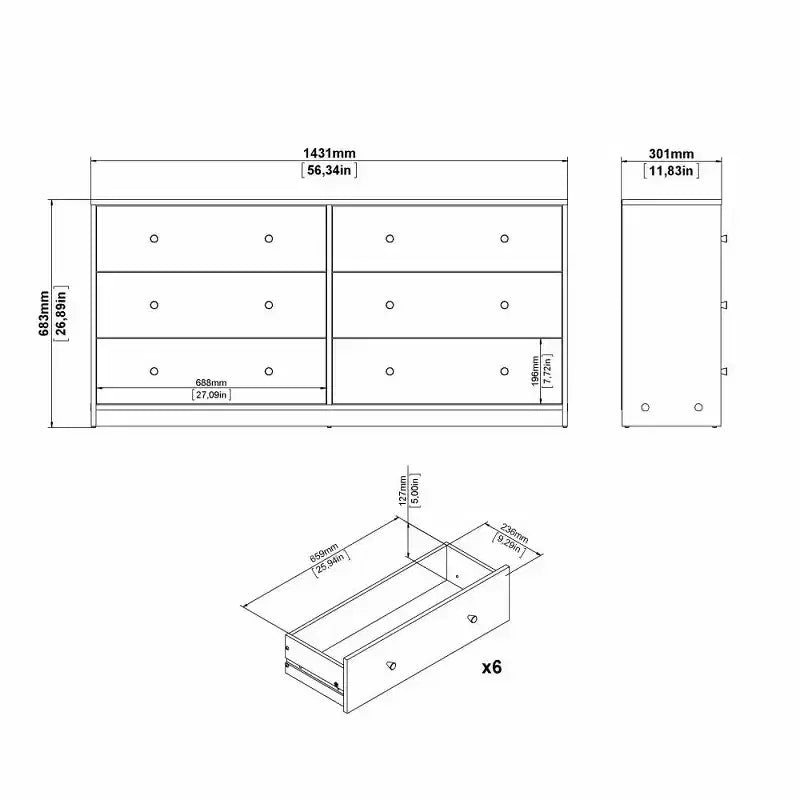 HomeStock Belmont 6 Drawer Double Dresser, White