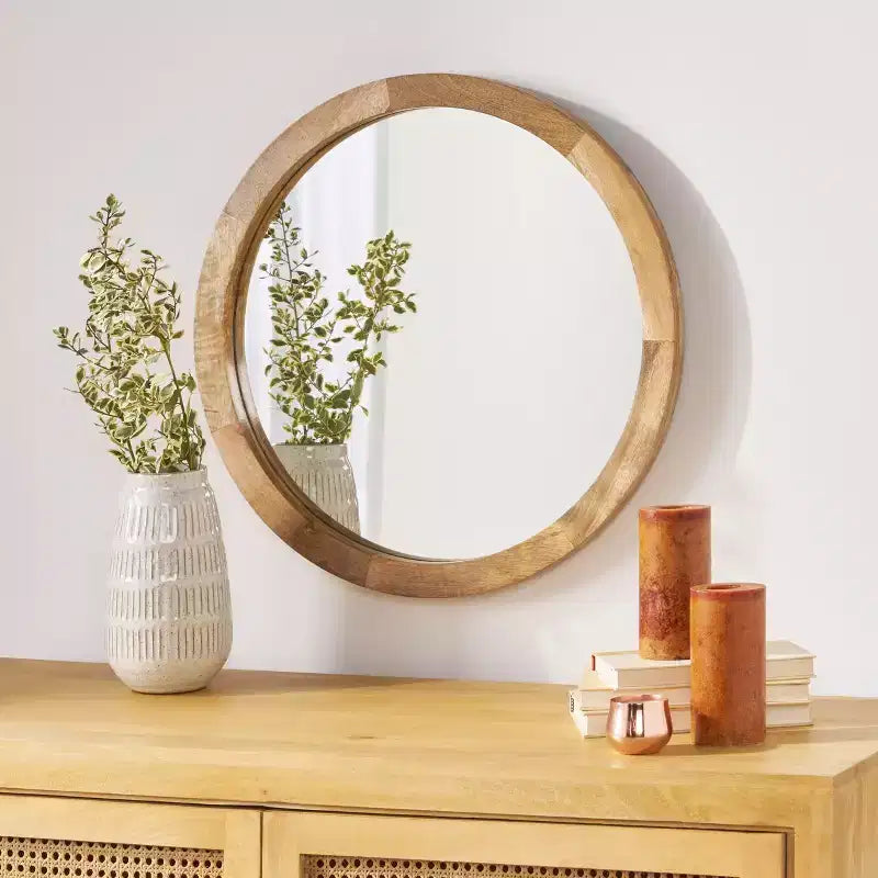 Christopher Knight Home Cheval Modern Handmade Mango Wood Round Wall Mirror, Brown