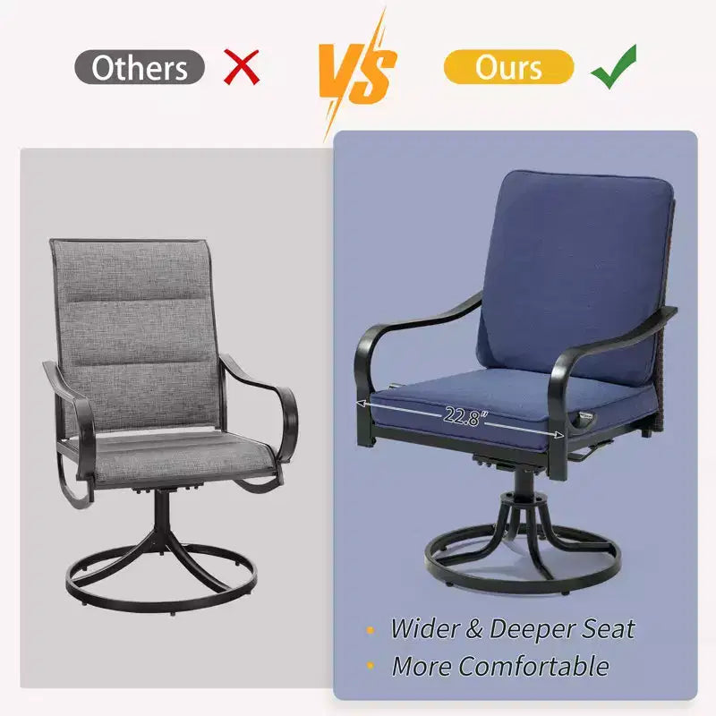 EROMMY Outdoor Dining Chairs Set Of 2, Heavy Duty Patio Swivel Chairs With Full Rattan Backrest, All-weather Swivel Rocker Chair For Lawn