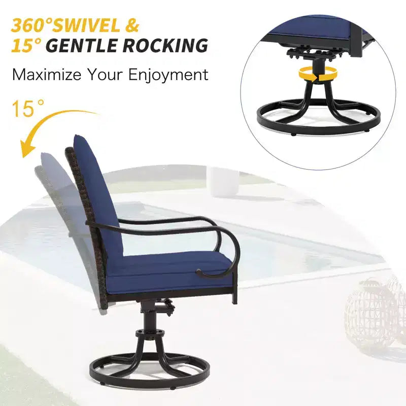 EROMMY Outdoor Dining Chairs Set Of 2, Heavy Duty Patio Swivel Chairs With Full Rattan Backrest, All-weather Swivel Rocker Chair For Lawn