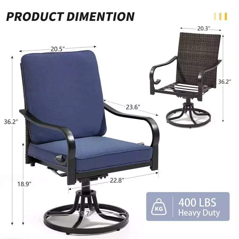 EROMMY Outdoor Dining Chairs Set Of 2, Heavy Duty Patio Swivel Chairs With Full Rattan Backrest, All-weather Swivel Rocker Chair For Lawn