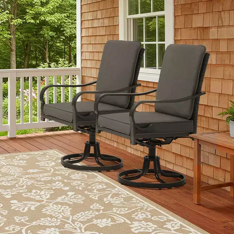 EROMMY Outdoor Dining Chairs Set Of 2, Heavy Duty Patio Swivel Chairs With Full Rattan Backrest, All-weather Swivel Rocker Chair For Lawn
