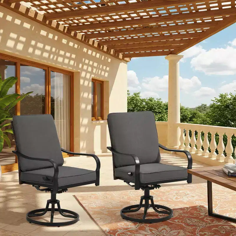EROMMY Outdoor Dining Chairs Set Of 2, Heavy Duty Patio Swivel Chairs With Full Rattan Backrest, All-weather Swivel Rocker Chair For Lawn