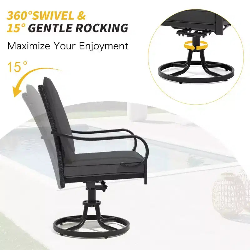EROMMY Outdoor Dining Chairs Set Of 2, Heavy Duty Patio Swivel Chairs With Full Rattan Backrest, All-weather Swivel Rocker Chair For Lawn