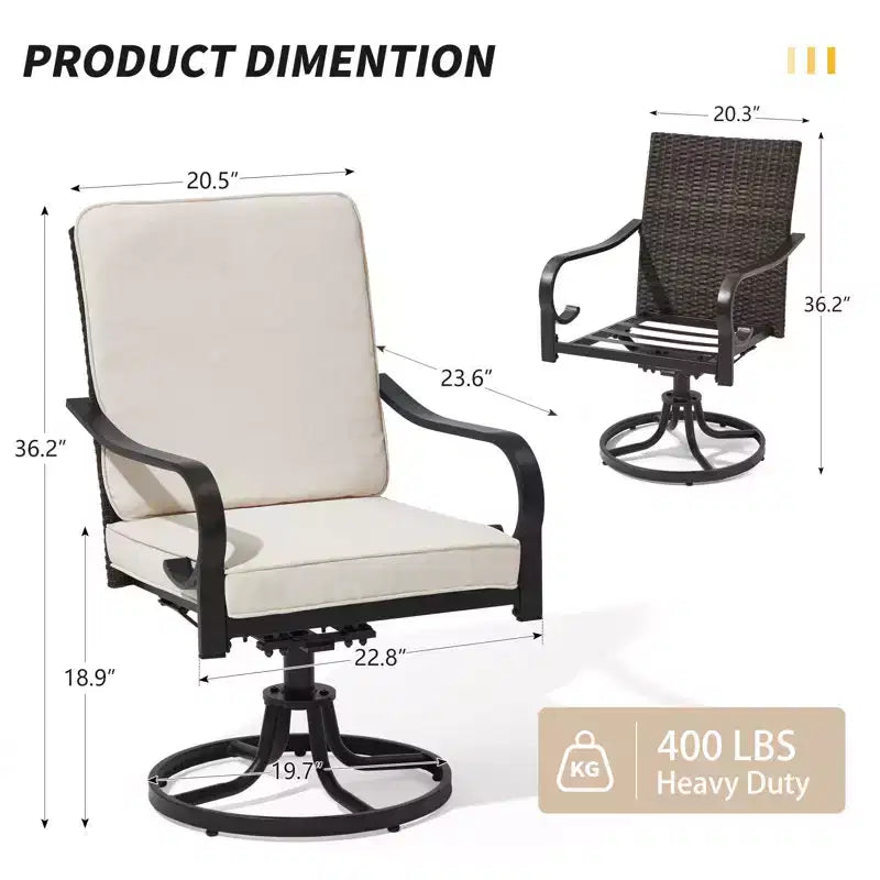 EROMMY Outdoor Dining Chairs Set Of 2, Heavy Duty Patio Swivel Chairs With Full Rattan Backrest, All-weather Swivel Rocker Chair For Lawn