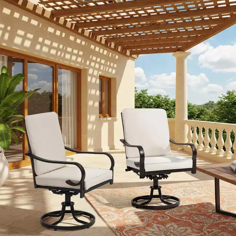 EROMMY Outdoor Dining Chairs Set Of 2, Heavy Duty Patio Swivel Chairs With Full Rattan Backrest, All-weather Swivel Rocker Chair For Lawn