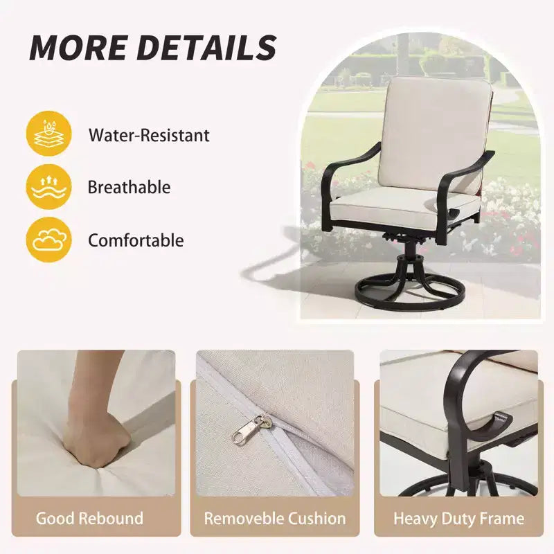 EROMMY Outdoor Dining Chairs Set Of 2, Heavy Duty Patio Swivel Chairs With Full Rattan Backrest, All-weather Swivel Rocker Chair For Lawn