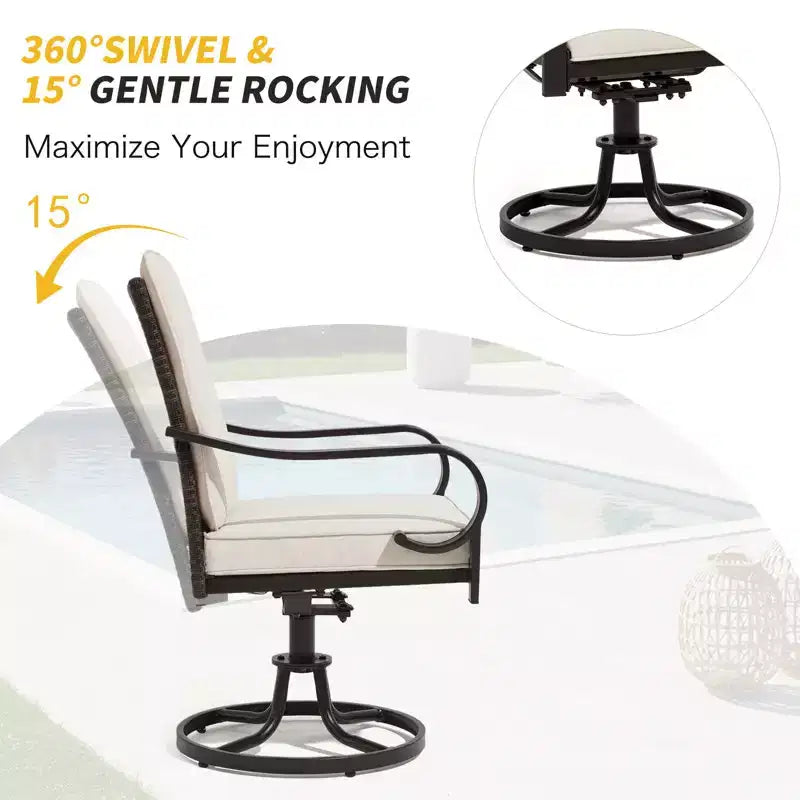EROMMY Outdoor Dining Chairs Set Of 2, Heavy Duty Patio Swivel Chairs With Full Rattan Backrest, All-weather Swivel Rocker Chair For Lawn