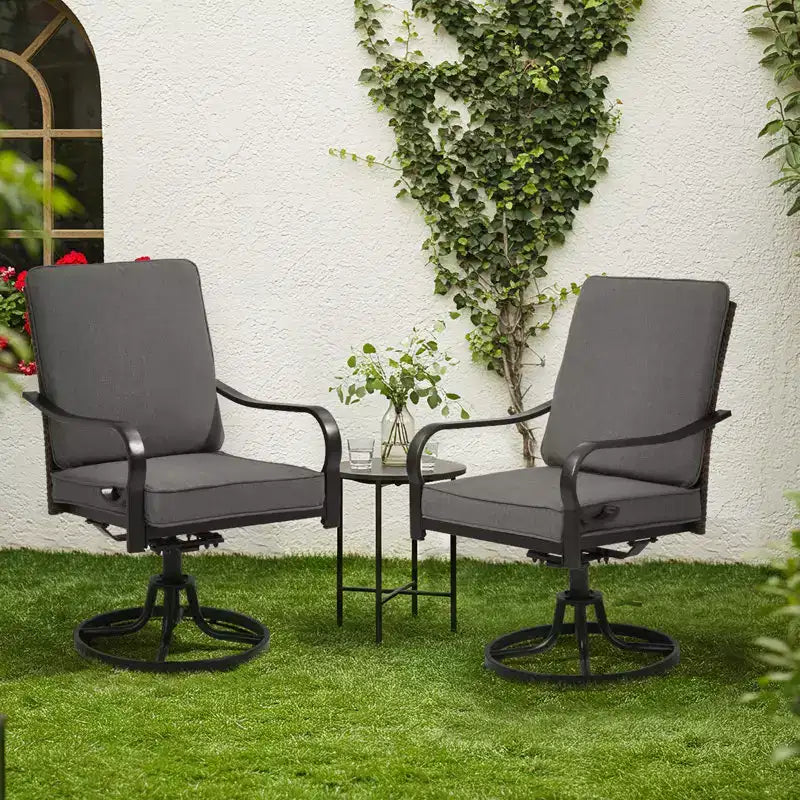 EROMMY Outdoor Dining Chairs Set Of 2, Heavy Duty Patio Swivel Chairs With Full Rattan Backrest, All-weather Swivel Rocker Chair For Lawn