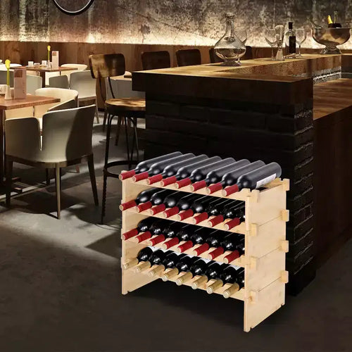 VEVOR 48 Bottle Stackable Modular Wine Rack, 6-Tier Solid Bamboo Wood Storage Racks, Floor Freestanding Wines Holder Display Shelf, Natural Color