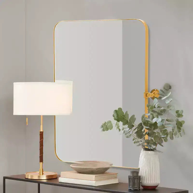 Gold Metal Hanging Mirror with Iron Round Corner Rectangular Frame, 91x61x4cm
