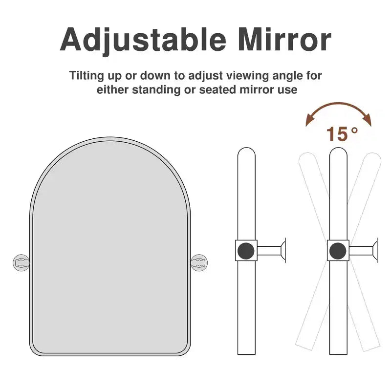 Black Rotatable Hanging Mirror with Round Corner Arch Shape, Iron Art Hardware