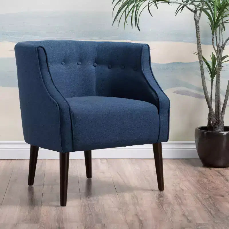 Okak Fabric Accent Chair Button-Tufted Barrel Chair with Upholstered Elegant Club Chair with Birch Wood Legs for Living Room Bedroom