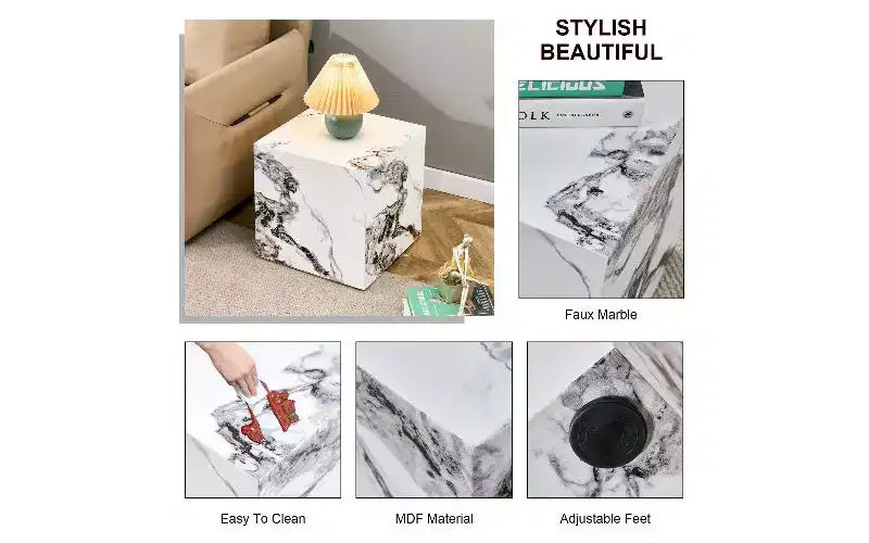 TUYOHW Natural Texture MDF Coffee Table, Easy-Assembly Center Table for Living Room, Luxurious Living Room Accent Table Cube Table