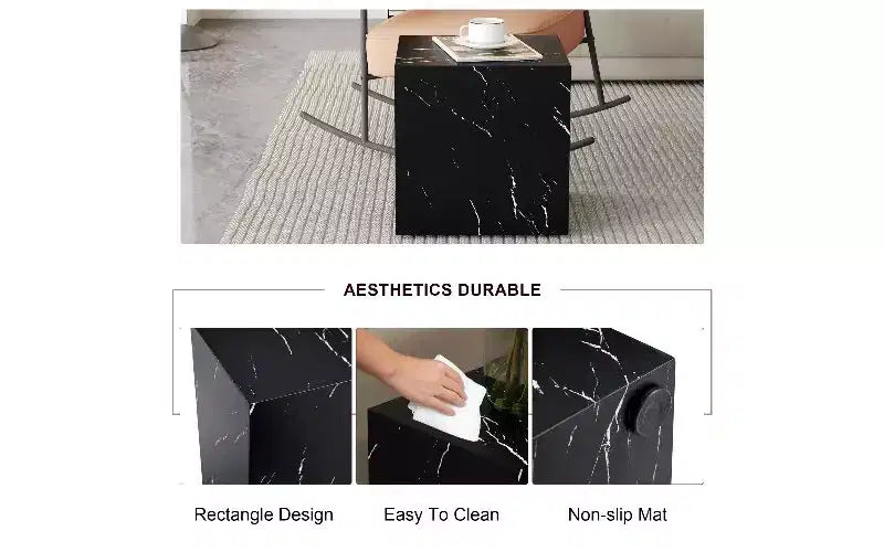 TUYOHW Natural Texture MDF Coffee Table, Easy-Assembly Center Table for Living Room, Luxurious Living Room Accent Table Cube Table
