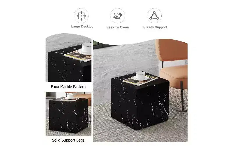 TUYOHW Natural Texture MDF Coffee Table, Easy-Assembly Center Table for Living Room, Luxurious Living Room Accent Table Cube Table