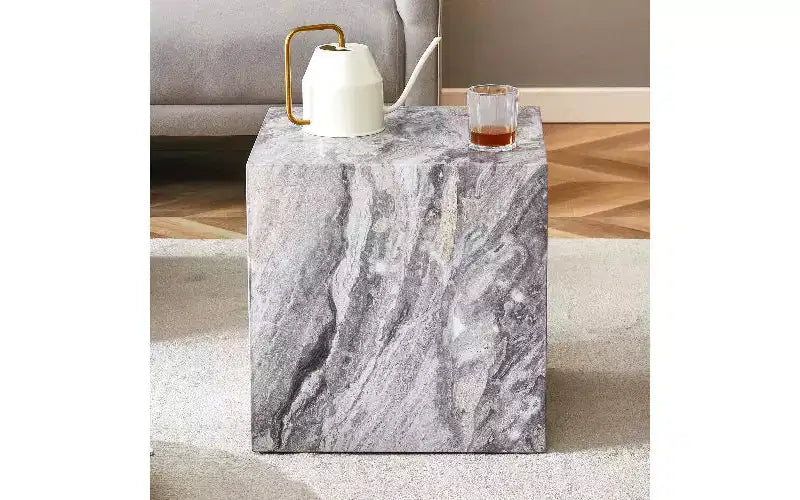 TUYOHW Natural Texture MDF Coffee Table, Easy-Assembly Center Table for Living Room, Luxurious Living Room Accent Table Cube Table