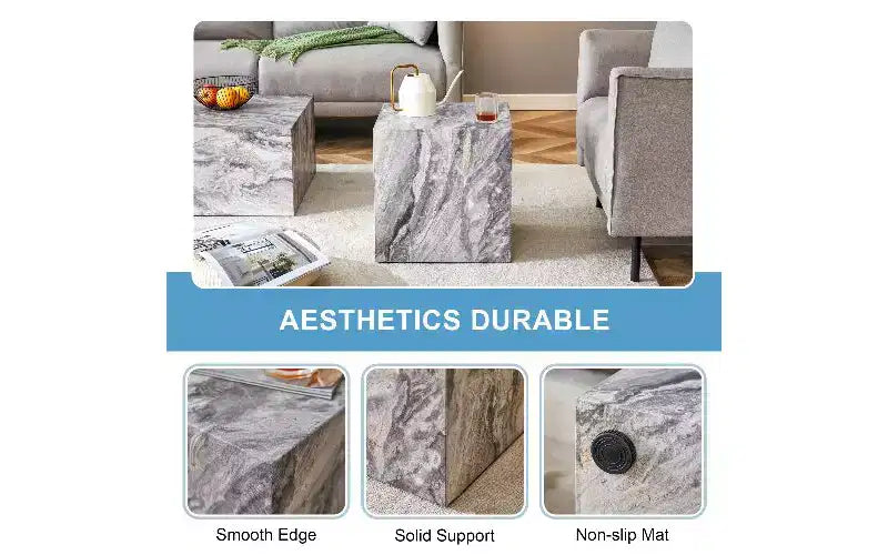 TUYOHW Natural Texture MDF Coffee Table, Easy-Assembly Center Table for Living Room, Luxurious Living Room Accent Table Cube Table